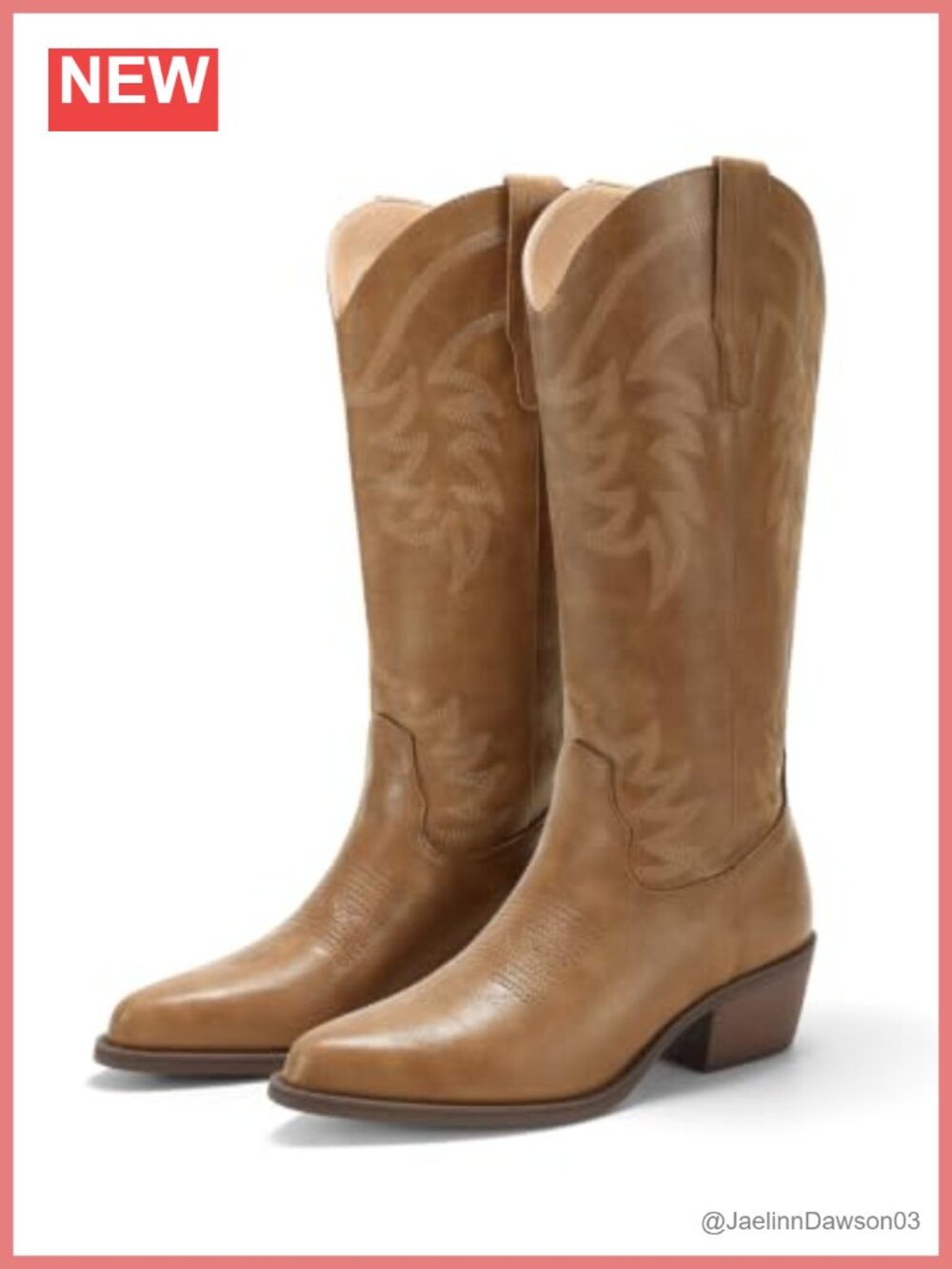 Faux Leather Mid Calf Western Cowboy Boots Pointed Toe Block Heel Pull On